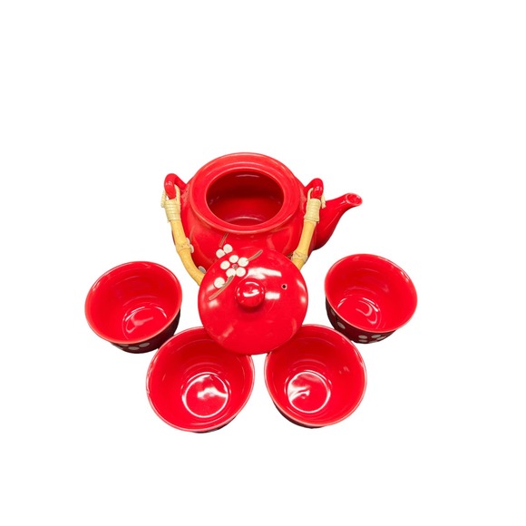 World Market Blossom Tea Set Teapot with Bamboo Handle & 4 Cups - Picture 2 of 4